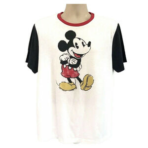 Disney Mickey Mouse White Graphic Retro Ring T-Shirt Medium Stretch Cotton